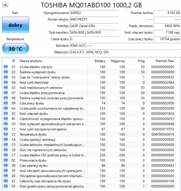 Dysk twardy Toshiba MQ01ABD100 1TB SATA II 2,5" - obrazek 4