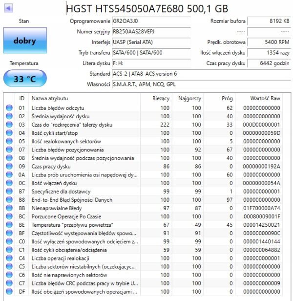 Dysk twardy HGST HTS545050A7E680 | 0J47805 | 500GB SATA 2,5" - obrazek 4